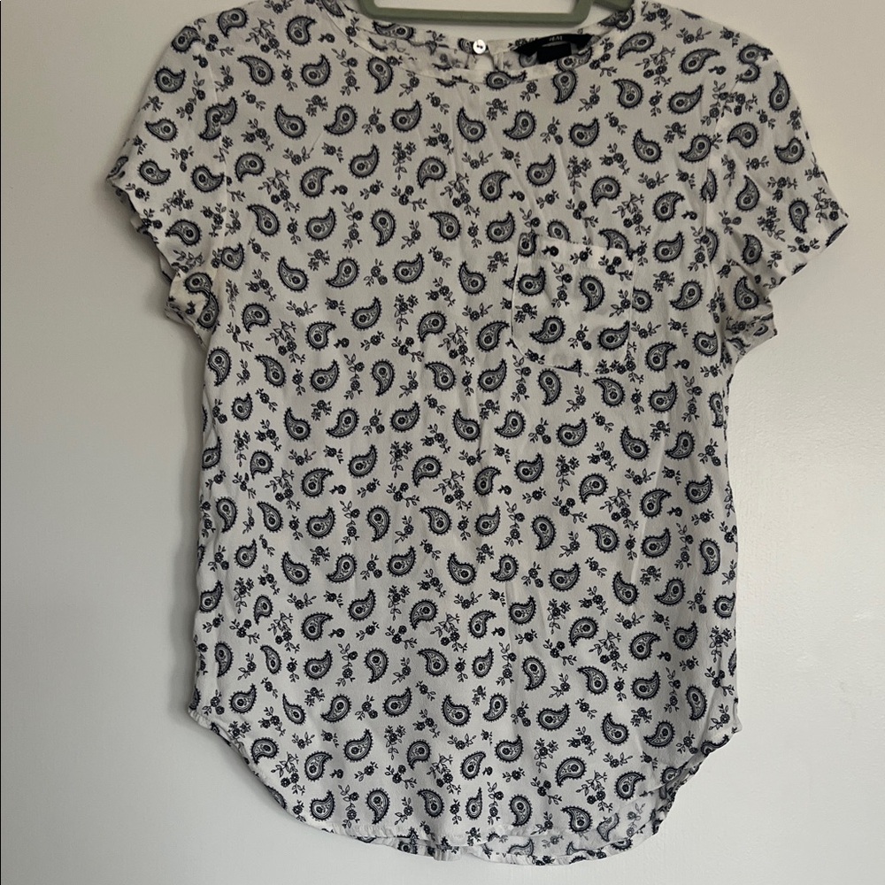 H&M White Blouse with black Paisley Print